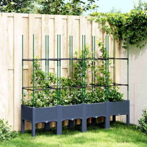 Garden Planter with Trellis Blue Grey 160x40x142.5 cm PP 367961