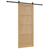 Sliding Door Natural and Black 86 x 211 cm Solid Pine Wood 3445412
