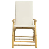 4 Piece Folding Reclining Chairs with Cream White Cushions Bamboo 3208927