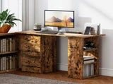 Computer Desk, Writing Table, PC Workstation with 3 Storage Shelves and Drawers, Silver Handle, for T3398P378018