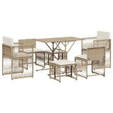 ZNTS 7 Piece Garden Dining Set with Cushions Beige Poly Rattan 369013