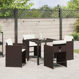 Garden Dining Set with Cushion 5 pcs Brown Poly Rattan 3379984