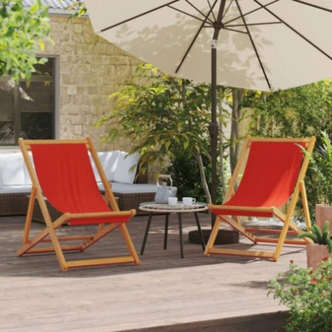 ZNTS Folding Beach Chairs 2 pcs Red Fabric 3214491