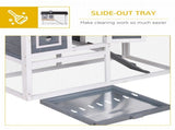 Wooden Rabbit Hutch and Run with Sliding Tray, Ramp, Water-resistant Roof, for 2-4 Rabbits, Grey T3398P350055