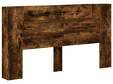 Storage Headboard with LED Smoked Oak Engineered Wood 3418665