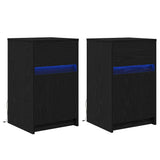 LED Bedside Cabinet with Drawer 2 pcs Black oak 38 x 34 x 61 cm 874148