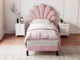 3ft Single Upholstered Velvet Bed, with Adjustable Chic Petal Headboard, Velvet Platform Bed N652P180513P