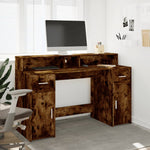 Desk with LED Lights Smoked Oak 140x55x91 cm Engineered Wood 3309424