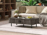 Coffee Table with Storage, Living Room Table with Slatted Tambour Sliding Doors and Foot Pads, T3398P377894