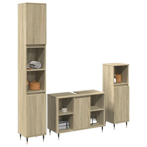 ZNTS 3 Piece Bathroom Furniture Set Sonoma Oak Engineered Wood 3307679