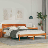 Bed Frame with Headboard Wax Brown 140 x 200 cm Solid Pine Wood 872778