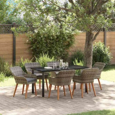 Garden Dining Set with Cushion 7 pcs Grey Poly Rattan 3261688