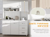 Kitchen Cupboard, 183cm Tall Storage Cabinet with Countertop, Sideboard with 3 Small Drawers, Flip T3398P423523