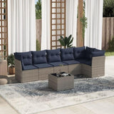 7 Piece Garden Sofa Set with Cushions Grey Poly Rattan 3217671