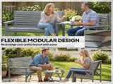 Wooden Garden Furniture Set with Parasol Hole, 1 Chair, 1 Bench and Detachable Table, Grey Embossed T3398P551587