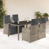5 Piece Garden Dining Set with Cushions Grey Poly Rattan 3212464