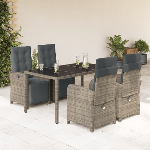 ZNTS 5 Piece Garden Dining Set with Cushions Grey Poly Rattan 3212464