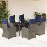 7 Piece Garden Dining Set with Cushions Grey Poly Rattan 3212867