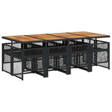 9 Piece Garden Dining Set with Cushions Black Poly Rattan 3210747