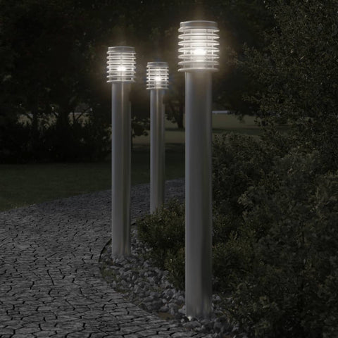 Outdoor Floor Lamps with Outlet 3pcs Silver 110cm Stainless Steel 4006376