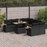 9 Piece Garden Sofa Set with Cushions Black Poly Rattan Acacia 3327576