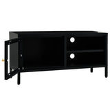 TV Cabinet Black Black powder-coated steel, tempered glass 336055