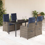 5 Piece Garden Dining Set with Cushions Grey Poly Rattan 3212444