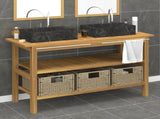 Bathroom Vanity Cabinet with Black Marble Sinks Solid Wood Teak 3096584