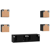 TV Cabinet Set Wall-mounted 6 pcs Black Oak Engineered Wood 3393142