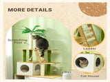 2-in-1 Hidden Cat Litter Box, Green Leaf Cat Tree, with House, Ladder, Scratching Posts, Platforms, T3398P349990
