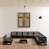 12 Piece Garden Lounge Set Black Solid Pinewood 3075883
