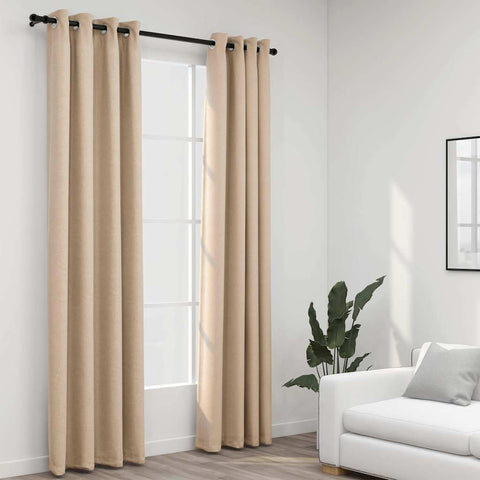 ZNTS Linen-Look Blackout Curtains with Grommets 2pcs Beige 140x245cm 321210
