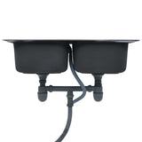 Kitchen Sink Double Basin with Strainer & Trap Stainless Steel 145074