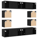 6 Piece TV Cabinet Set, Wall-Mounted Black Oak Engineered Wood 3393445
