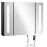 LED Bathroom Cabinet with Mirror, Wall Mounted Dimmable Brightness Storage Organiser with 3 Mirrored T3398P344122