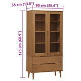 Vitrine Cabinet MOLDE Brown 90x35x175 cm Solid Wood Pine 4013413