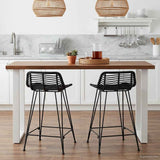Bar Stool 2 pcs Black 44 x 45 x 76 cm Rattan and Steel 42033203