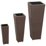 Garden Raised Beds 3 pcs Poly Rattan Brown 40535