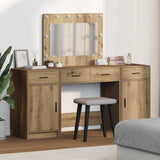 Dressing Table with Mirror Lights 3 pcs Brown Engineered Wood 3334253