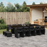 15 Piece Garden Dining Set with Cushions Black Poly Rattan 3211171