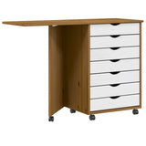 Rolling Cabinet with Desk MOSS Honey Brown Solid Wood Pine 4015791