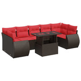 8 Piece Garden Sofa Set with Cushions Brown Poly Rattan Acacia 3326605