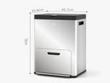 56L Triple Compartment Stainless Steel Kitchen Bin, with Deodoriser Holders and Wheels - Silver Tone T3398P344380