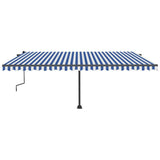 Freestanding Manual Retractable Awning 500x350 cm Blue/White 3069856