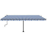 Freestanding Manual Retractable Awning 500x350 cm Blue/White 3069856