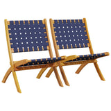 Folding Garden Chairs 2 pcs Dark Blue Solid Wood Acacia and Fabric 366512