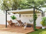 2 x 3 Lean To Steel Pergola, with Moving Fabric Canopy - Khaki T3398P325265
