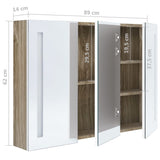 LED Bathroom Mirror Cabinet 89x14x62 cm White and Oak 326530