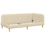 Corner Bed Frame with Headboard Cream 90 x 190 cm Fabric 42016567