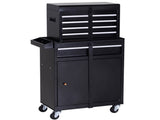 Tool Chest 2 in 1 Metal Tool Cabinet Storage Box with 5 Drawers Pegboard Wheels 60x28x104.5cm Black T3398P344507